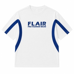 T-shirt de sport pour homme |   T-shirt sport blanc et bleu royal à col rond |   Fabricant de vêtements sur mesure en tissu éponge 100% coton OEM - Product Image 2