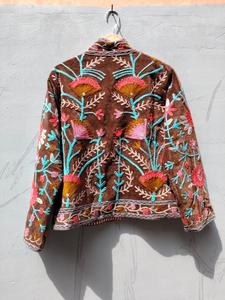 Chaqueta Vaquera Bordada a Mano con Flores, Cuello Chal, Manga Larga, Estilo Prairie Chic para Mujer, Primavera, Corte Corto, Regalo para Ella - Product Image 4
