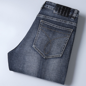Custom Print Men's Denim <b>Jeans</b> Lightweight <b>Elastic</b> Waist High Quality Custom Logo Straight Baggy Slim Fit Streetwear High Street - Product Image 2