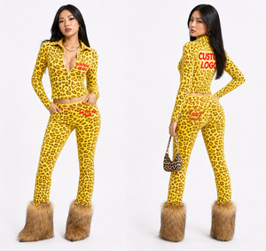 Conjunto Deportivo de Alta Calidad con Estampado de Guepardo, Chaqueta con Cierre y Leggings, Ropa de Gimnasio, Conjunto de Dos Piezas con Estampado de Leopardo - Product Image 2