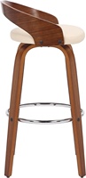 Tabouret de bar pivotant 76 cm de haut en similicuir crème et bois de noyer, style moderne minimaliste urbain, présence solide