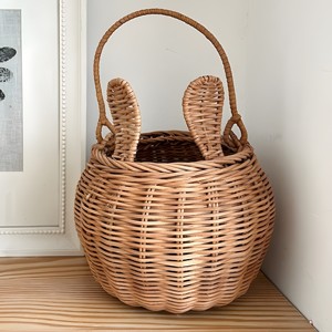 Rattan basket with bunny ears wholesale <b>easter</b> baskets gift storage <b>top</b>-trend holiday products - Product Image 1
