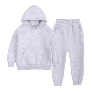 Ensemble de survêtement gris à capuche pour enfants, sweat-shirt et pantalon décontractés à manches longues avec poches latérales, en coton respirant, pour l'automne - Product Image 1