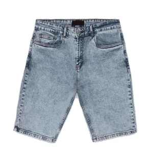 Shorts en jean vintage bleu clair délavé respirant pour homme, coupe droite, avec boutons décoratifs et effet vieilli effet soleil éclatant - Product Image 5