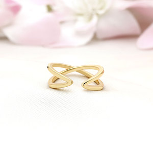 Gold-Plated Silver Multicolored Cubic Zirconia Criss-Cross <b>Adjustable</b> <b>Ring</b> for Women-Wedding Engagement Party Occasions - Product Image 2