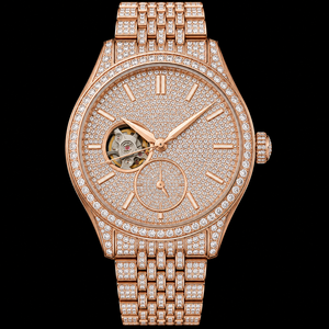 Reloj de Hombre en Tono Oro Rosa con Esfera de Corazón Abierto, Segundero Pequeño, Reloj de Lujo con Piedras Brillantes - Product Image 3