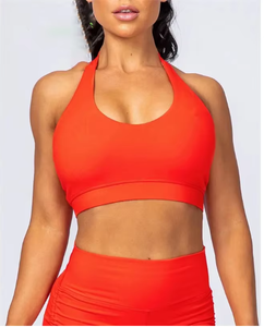 Soutien-gorge de sport blanc pour femme, col halter, maintien moyen, décolleté en V, haut de sport pour yoga et fitness, soutien-gorge de sport à fort impact, respirant pour la gym et le yoga - Product Image 4