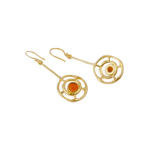 Boucles d'oreilles pendantes géométriques en grenat Hessonite plaqué or 18 carats - Bijoux bohèmes artisanaux faits à la main - Cadeau R - Product Image 3