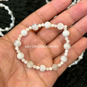 Factory Sale New Fashion <b>Rainbow</b> Moonstone Gemstone <b>Bracelet</b> Handmade Elastic Crystal Jewelry For Men Women Wholesale Supplie - Product Image 4