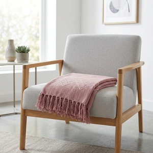 Plaid décoratif léger en tissu doux tissé rose à motif zigzag, pour canapé et lit, idéal comme écharpe ou châle, textile de maison - Product Image 2