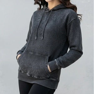 Sweat-shirt à capuche gris foncé pour femme, doublé, manches longues, couleur unie, tricoté, 100% coton, respirant, écologique, décontracté pour l'hiver - Product Image 5