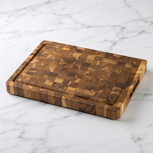 Planche à découper rectangulaire en bois de teck antibactérien avec manche de couteau en bois, épaisseur 1,5 cm - Product Image 1