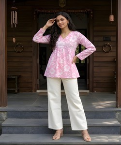 NUEVA COLECCIÓN, TOP DE ALGODÓN ESTAMPADO PARA USO DIARIO, PRECIO AL POR MAYOR, PRENDAS ÉTNICAS, ROSA BEBÉ - Product Image 6