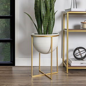Luxury <b>white</b> textured style <b>planters</b> on elegant gold legs, available at wholesale prices for premium decor. - Product Image 4