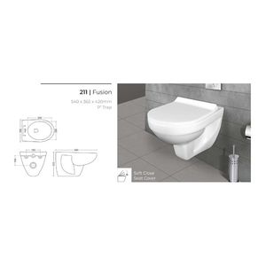 WC mural élégant et moderne de forme fusionnelle, 540x365x420mm, en céramique, pour salle de bain commerciale. - Product Image 5