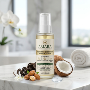 Sérum réparateur hydratant à la kératine Amara 100ml pour cheveux abîmés avec huile d'argan, huile de coco, acide hyaluronique, anti-casse - Product Image 2