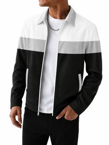 <b>Men's</b> Color Blocking Bomber <b>Racer</b> <b>Jacket</b> Turn-down Collar Zipper Closure Casual Winter Wear 100% Cotton Blend Regular Fit Front - Product Image 6