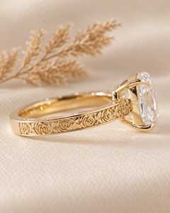 Bague de fiançailles solitaire vintage en or massif 10K 14K 18K avec diamant de laboratoire taille cushion allongée 2 carats, bijoux fins IGI - Product Image 4