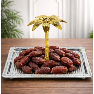 Antique Metal Round Serving Platter with Gold Palm Tree Stand Tableware <b>Chocolate</b> Tray for <b>Wedding</b> Party Dessert Dates Platter - Product Image 1