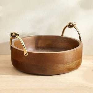 Premium Wooden Bowl with Antique Metal Handles Serving Bowl Home Decor Bowl & Kitchen Serving Bowl - Product Image 3