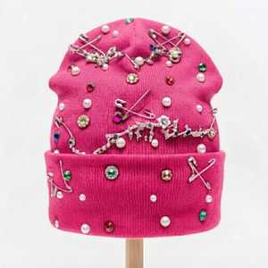 Gorro Amarillo Estilo Punk, Bordado 3D, Tejido a Mano, Unisex, Gorro de Invierno de Color Sólido, Informal, para Exteriores - Product Image 2