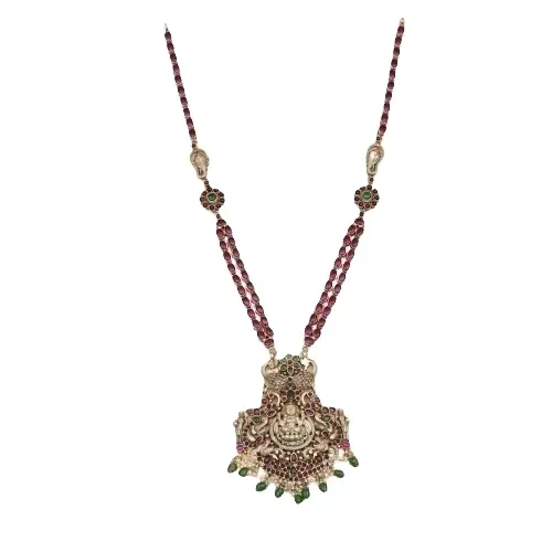 Collana da donna in argento ossidato dal Design classico Lakshmi Ganesh Ji Motif Floral Design Ruby Emerald Stone sul matrimonio al costo più basso