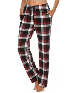 Women's Pink Black <b>Plaid</b> Flannel <b>Pants</b> Mid Waist Drawstring Loose Fit Casual Ankle-Length <b>Pants</b> With Pockets Winter Wear - Product Image 4