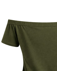 Camiseta Morada Orquídea para Mujer, Hombros Descubiertos, Manga Corta, Corte Ajustado, Informal, Verano, Algodón Suave, Fabricante OEM Personalizado - Product Image 5