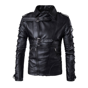 Blouson Moto Décontracté Homme en Cuir PU Noir avec Manches à Lacets, Fermeture Éclair, Col Rabattu, Coupe Slim, Respirant, Idéal pour l'Automne - Product Image 3