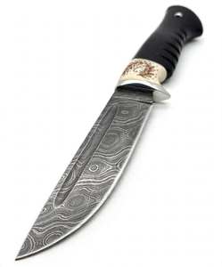 Handcrafted Damascus Steel Outdoor Utility Tool Engraved Bone Spacer Ebony Wood Handle Steel Bolster - Product Image 6