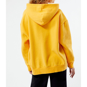 Sweat-shirt à capuche oversize pour femme, jaune uni, épaules tombantes, en coton tricoté, vêtement décontracté d'automne - Product Image 3