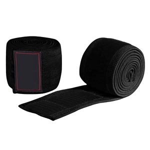 Genouillères tricotées avec fermeture auto-agrippante, rayées rouge et noir, protection respirante - Product Image 6