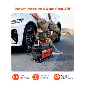 Compressore d'Aria Portatile 12V per Auto, 7.14 CFM 150PSI, Gonfiatore Pneumatici con Display LCD Digitale, Certificato RoHS - Product Image 3