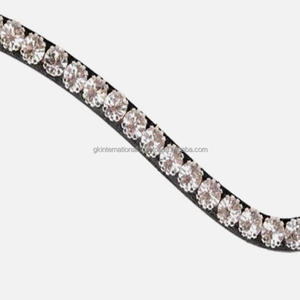 Haute qualité méga bling chaîne de cristal rond en argent fait à la main toutes les formes noir anglais cuir cheval front bande dans toutes les tailles personnalisées - Product Image 2