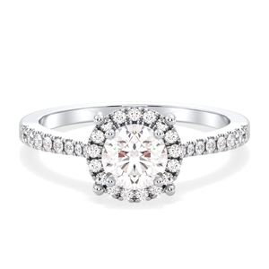 Bague de fiançailles REYES minimaliste à halo de diamants ronds de 0,98 carat en or blanc massif 14K 18K, certifiée IGI, pour femmes - Product Image 1