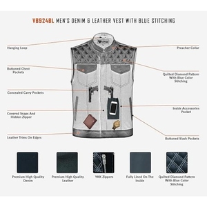 Custom Men's Genuine Leather Motorcycle Club Vest <b>Quilted</b> Biker Riding <b>Waistcoat</b> Premium Cowhide Leather Zip Vest - Product Image 5