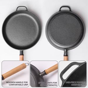 WANGYUANJI Padella Antiaderente in Ghisa da 22 cm, Padella per Pancake e Bistecche Non Rivestita con Manico in Legno per Uso Domestico - Product Image 2