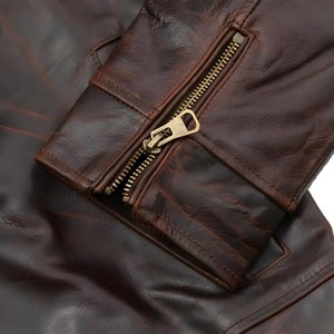 Chaqueta de Cuero Genuino Marrón Vintage para Hombre, Cuello Camisero, Cierre de Cremallera, Bolsillos Delanteros, Abrigo de Otoño - Product Image 3