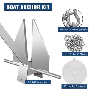Kit Ancora Stile Fluke da 8,5 libbre per Yacht - Ancora in Acciaio Zincato a Caldo con Grillo e Fune - Product Image 2