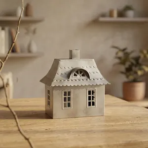 Support de bougie chauffe-plat en métal de conception artisanale en forme de maison avec fenêtres découpées pour la décoration intérieure, Noël, Pâques et autres occasions - Product Image 4