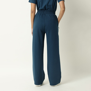 Pantalon large taille haute pour femme, tricoté, respirant, couleur unie, coupe ample, longueur totale, avec cordon de serrage, style décontracté automne - Product Image 4