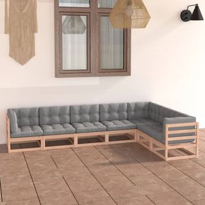 Set da 7 pezzi in legno massello di pino marrone Set da Patio con cuscini mobili da esterno Premium - Product Image 1