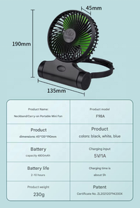 Ventilateur de cou portable HADATA pliable et détachable, rechargeable par USB, sans pales, silencieux, 5 vitesses, en plastique - Product Image 6