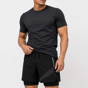 Men Sport Shorts Black Solid Color Blocked Side Stripe Quick Dry Drawstring Waist <b>Mid</b> Length Knitted Polyester Double <b>Layer</b> - Product Image 4