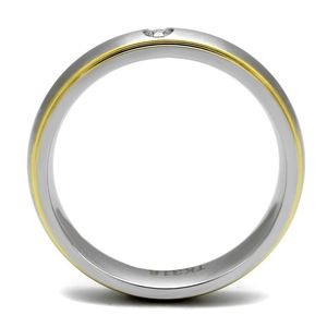 Anello in acciaio inossidabile bicolore IP Gold (Ion Plating) TK2938 con zirconi trasparenti di grado AAA - Product Image 3