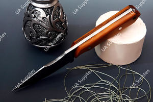 Cuchillo de caza profesional de alta calidad, forjado a mano en acero de Damasco, con hoja de espiga completa y punta recta, para exteriores, con funda de cuero. - Product Image 2