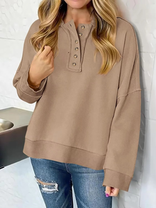 Sudadera Corta de Alta Calidad para Mujer, Sudadera Informal con Capucha, Manga Larga, Cuello en V, Sudadera con Botones - Product Image 2