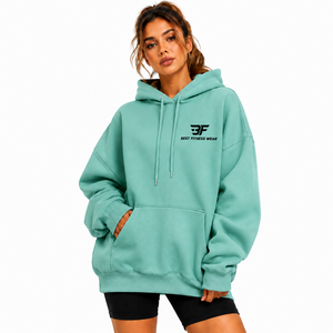 Sweat à capuche oversize pour femme, couleur unie, en molleton, à manches longues, avec logo imprimé sur le devant, idéal pour l'automne, 100 % coton, coupe décontractée - Product Image 2