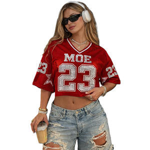 Camiseta Deportiva Corta de Malla con Pedrería para Mujer, Transpirable, de Poliéster, Estilo Urbano, Fabricación Personalizada OEM - Product Image 1