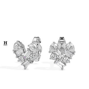 Pendientes de Diamantes de Laboratorio en Forma de Corazón de Lujo, Pendientes de Diamantes CVD con Corte Baguette y Pera Multiforma, Joyería Fina de Oro Sólido - Product Image 6